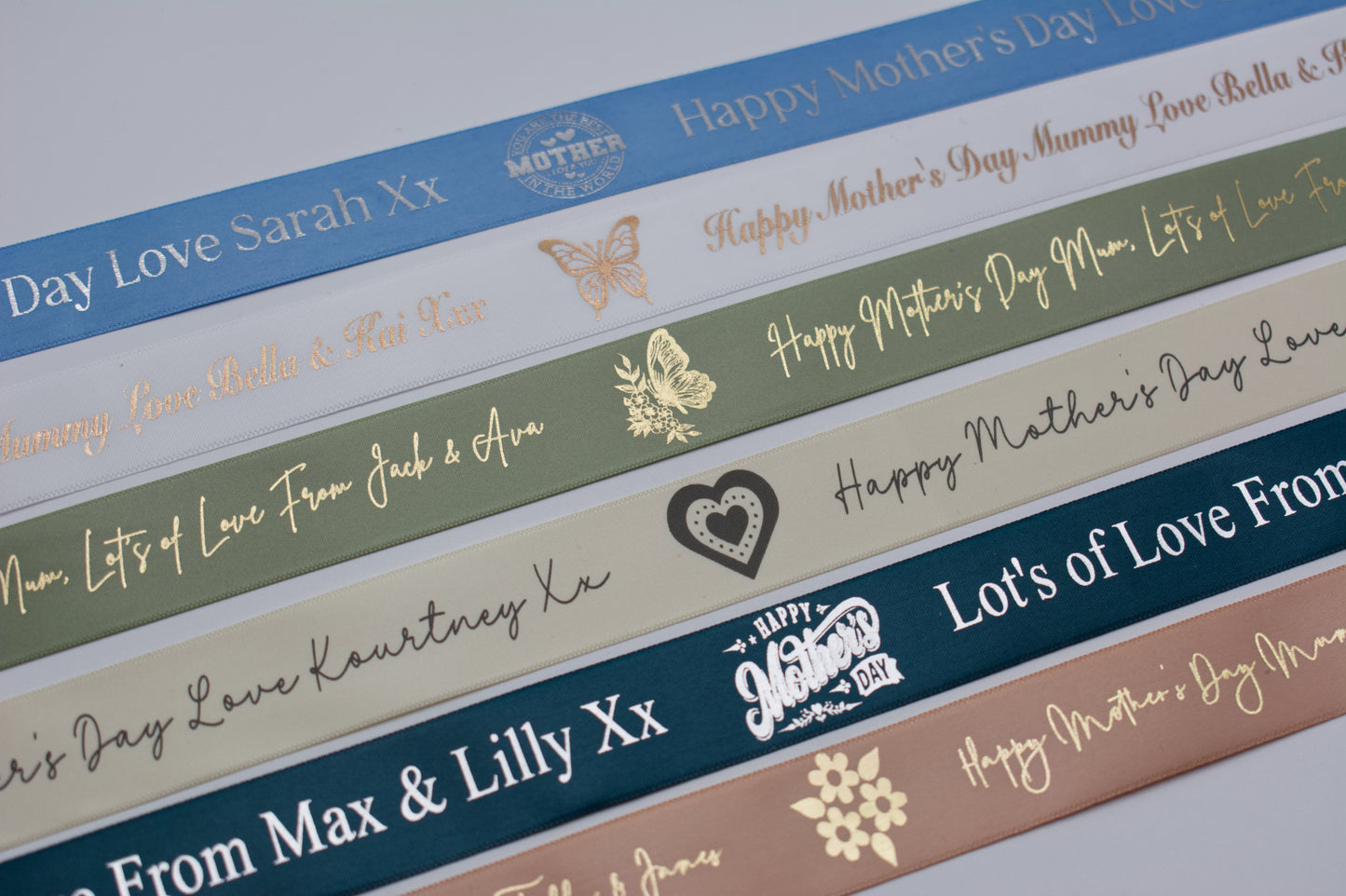 25mm Satin Foiled Ribbon Personalised for any occasion