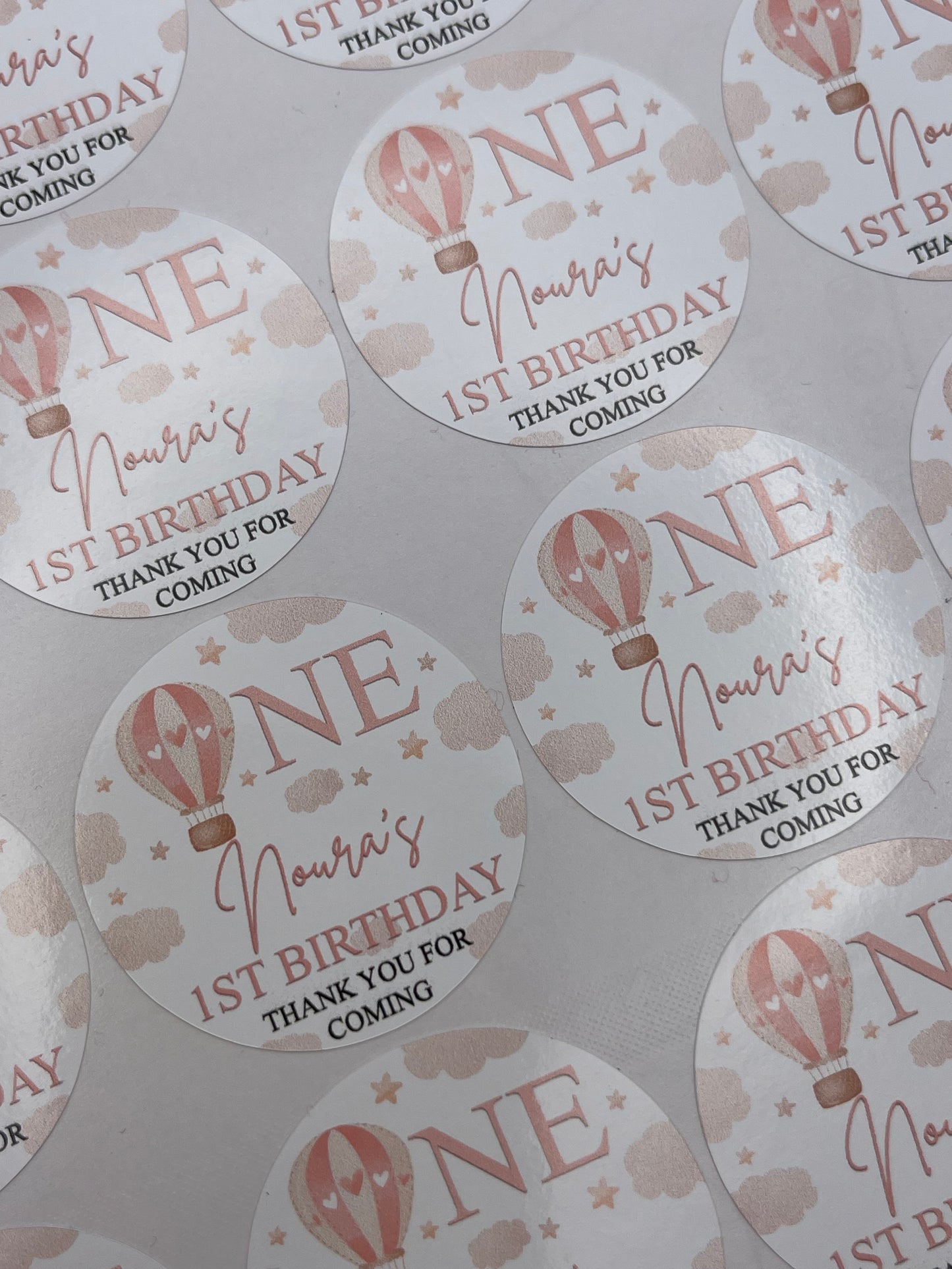 1st Birthday in the sky stickers Pink