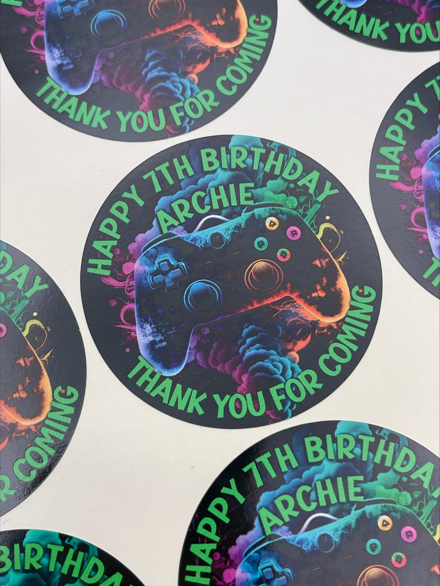 Gaming Personalised Birthday Stickers Green