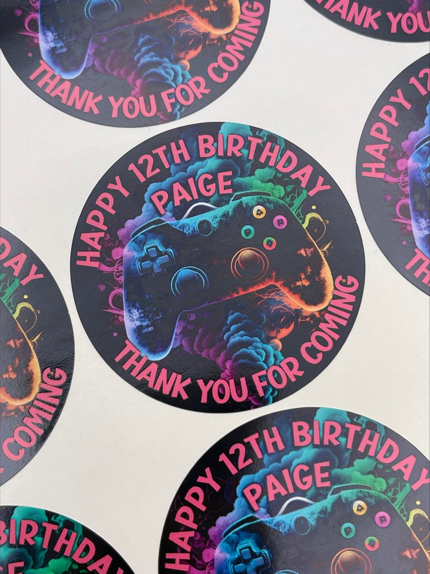 Gaming Personalised Birthday Stickers Pink