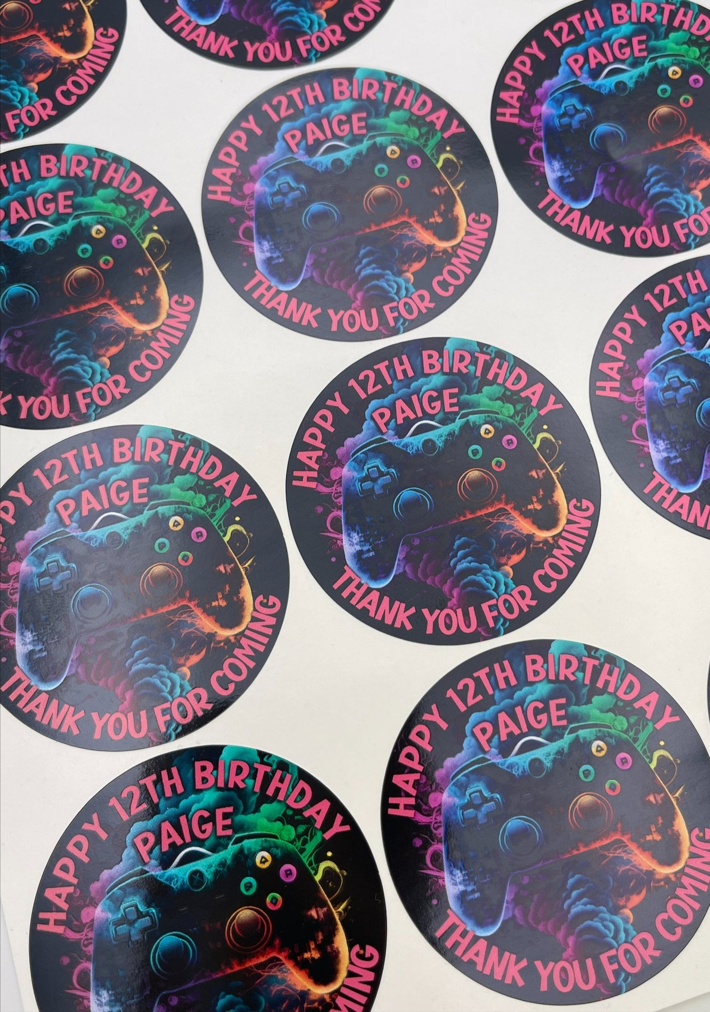 Gaming Personalised Birthday Stickers Pink