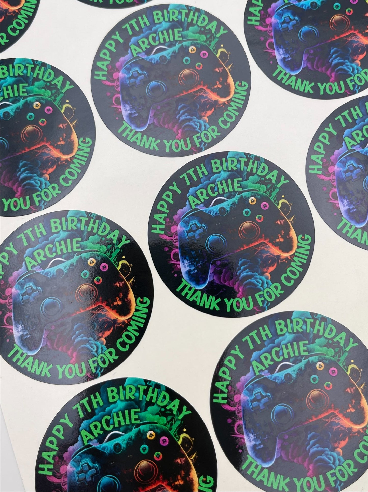 Gaming Personalised Birthday Stickers Green