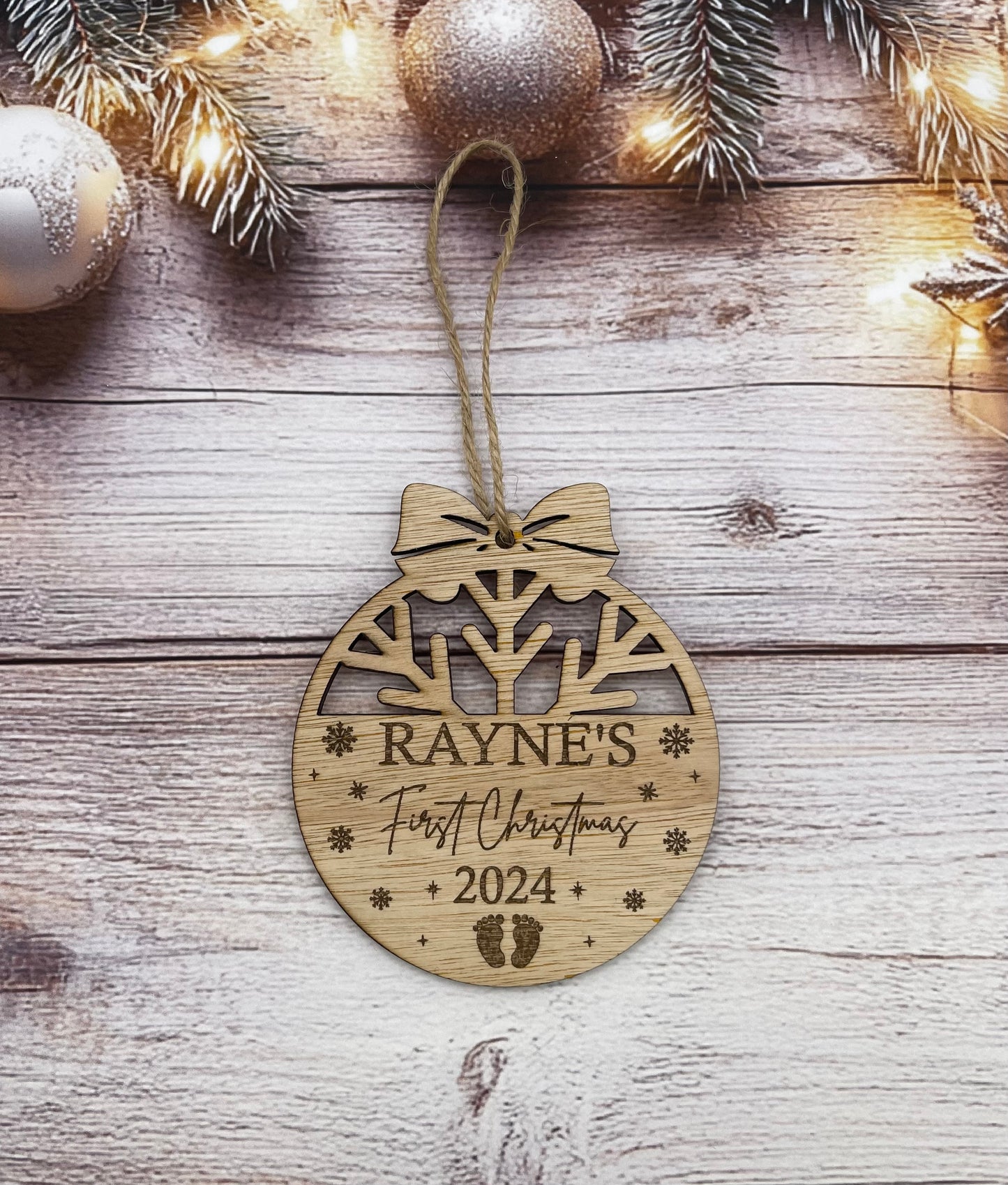 Baby's 1st Christmas Personalised Laser Cut and Engraved wood Tree Decoration