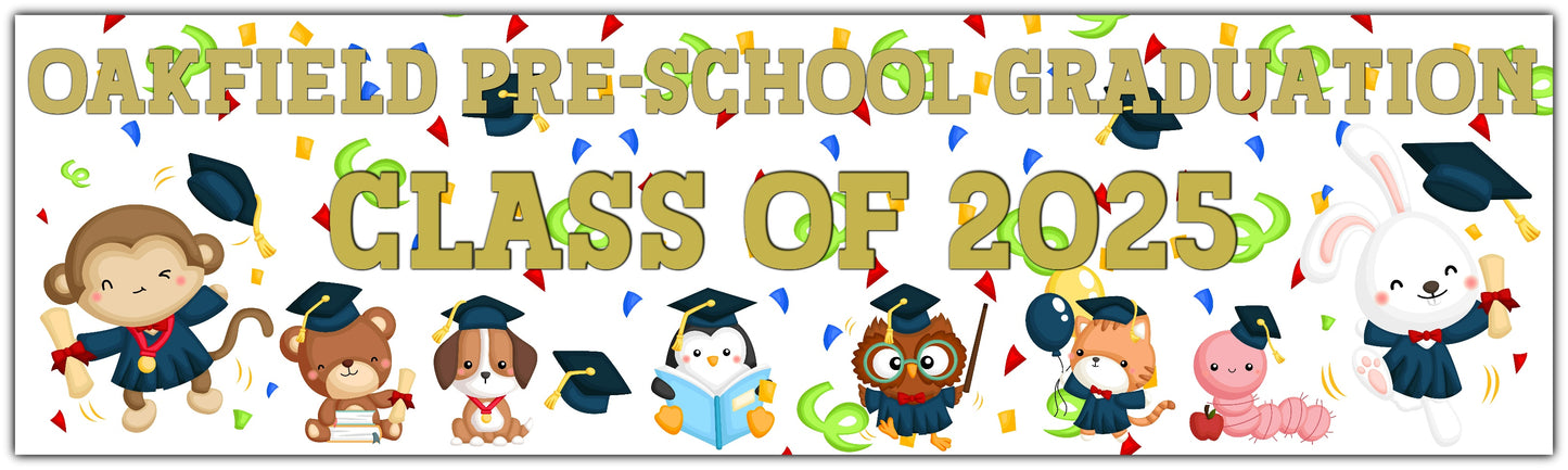 Nursery Preschool Graduation banner personalised with name and class of 2025