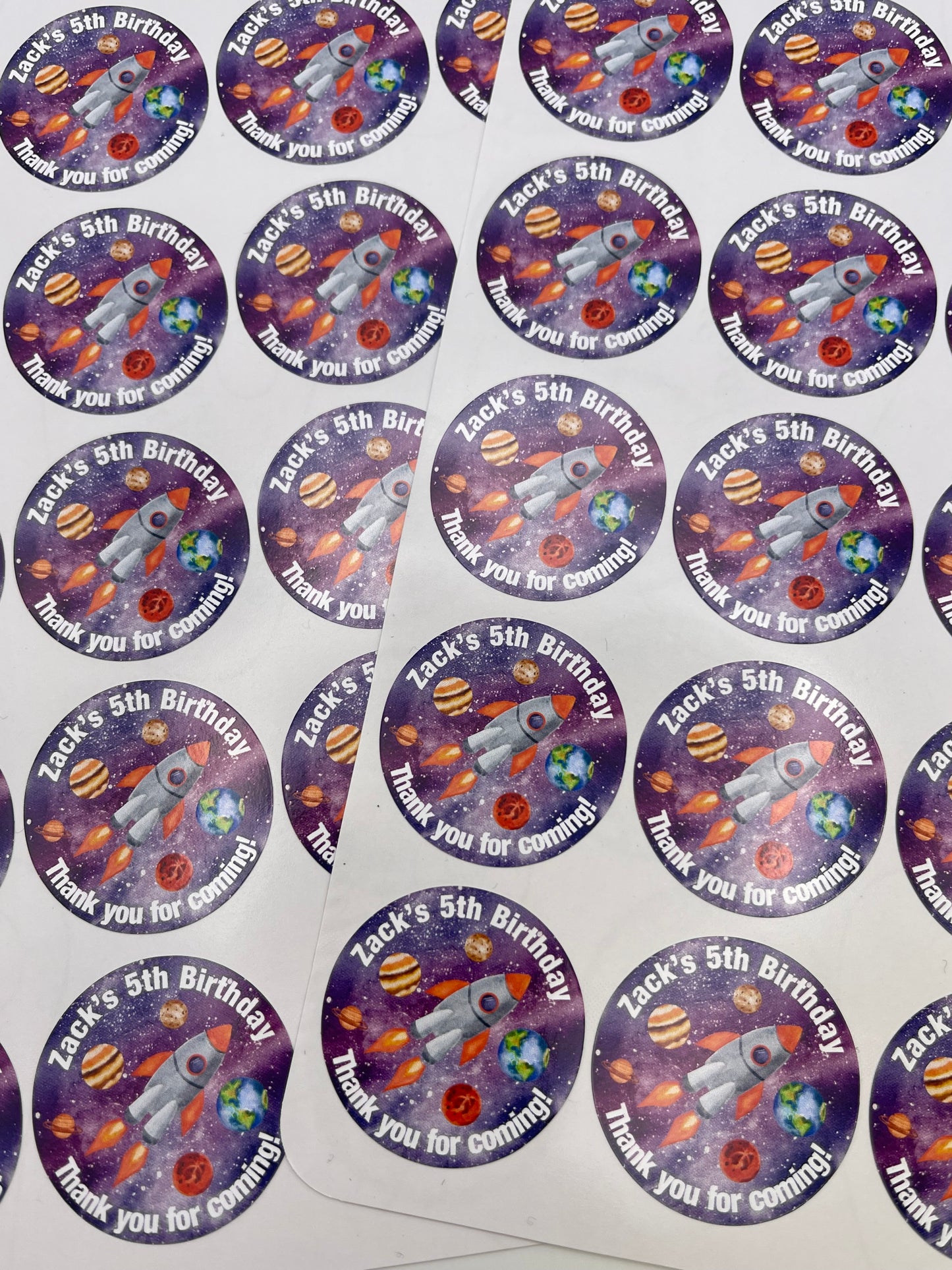 Space Birthday Stickers Personalised Round