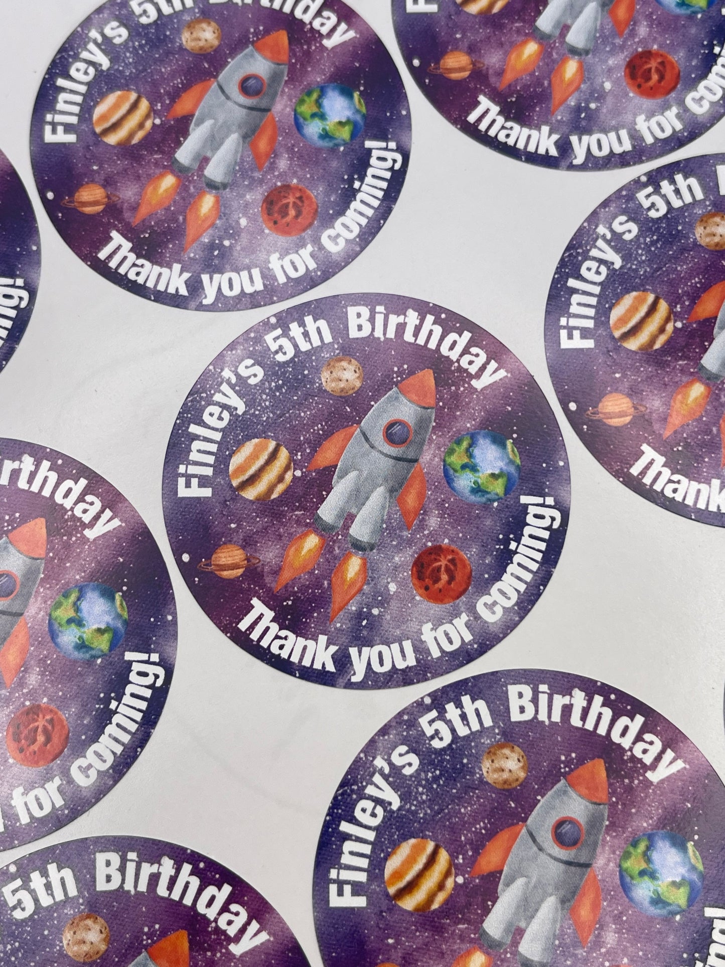 Space Birthday Stickers Personalised Round