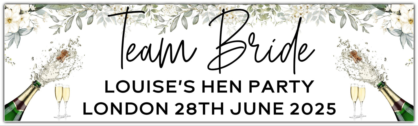 Team Bride Hen Party Banner Personalised with Name, Place and Date