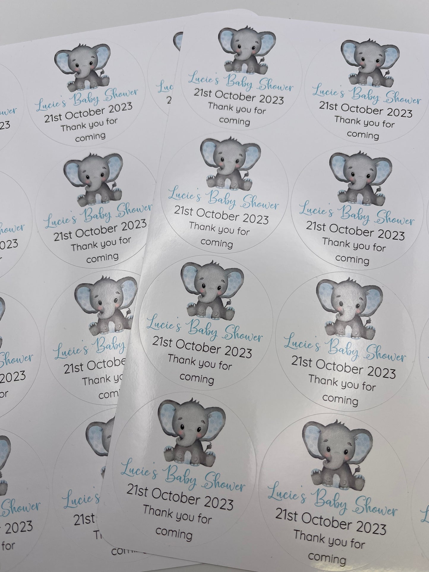 Baby Elephant Baby Shower Stickers blue