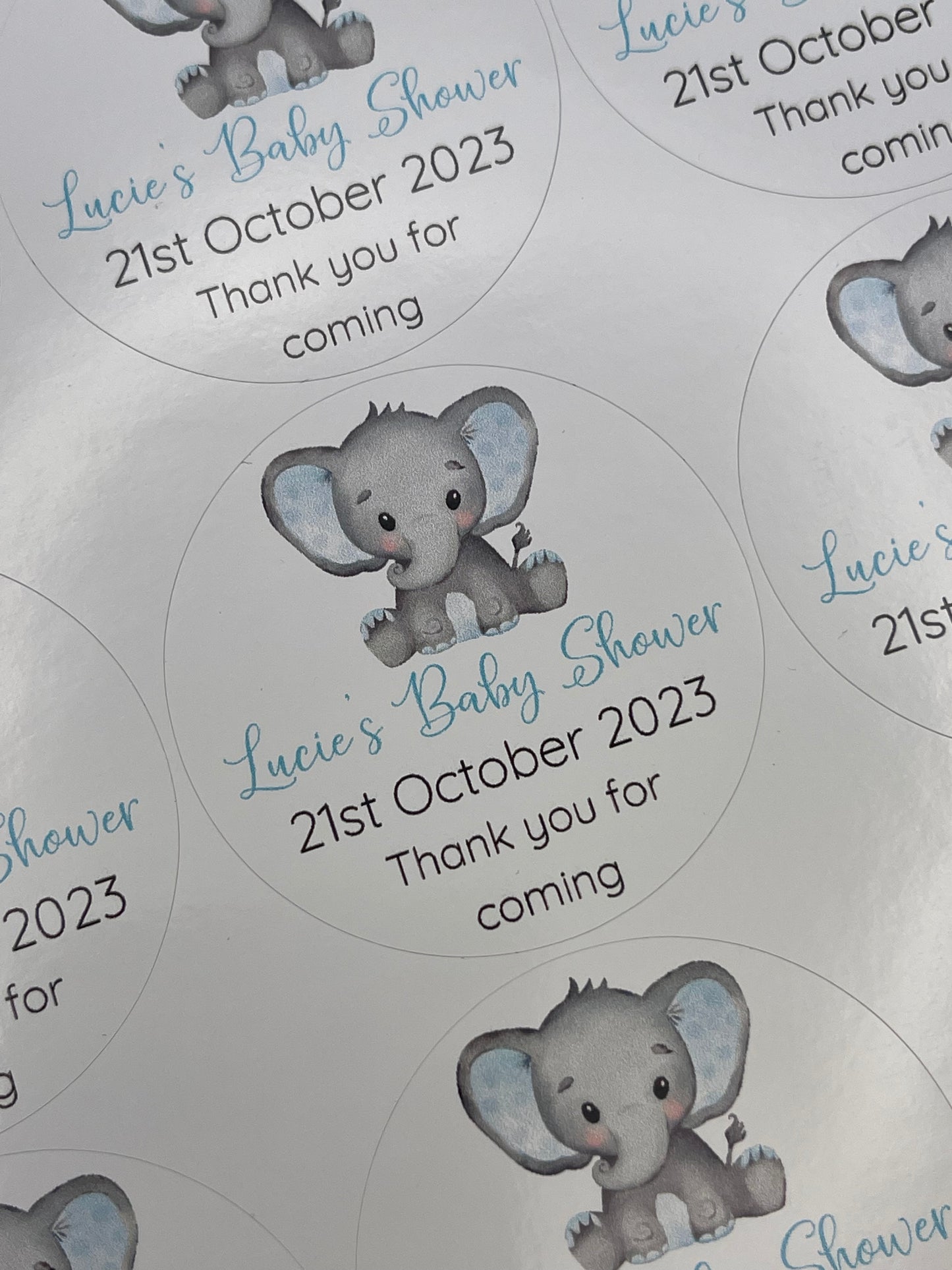 Baby Elephant Baby Shower Stickers blue