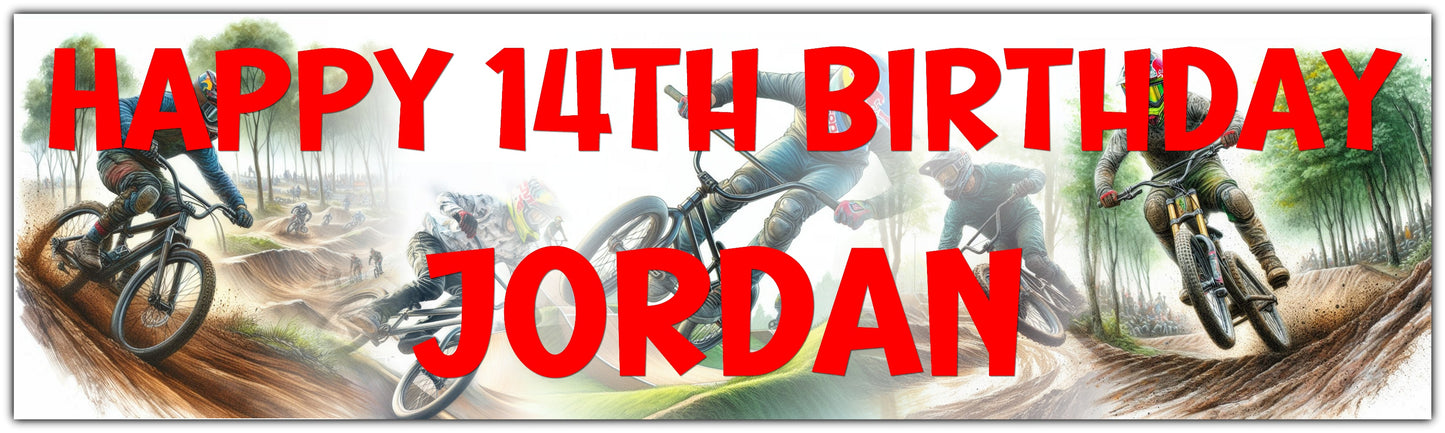 BMX Birthday Banner personalised with happy age birthday and name