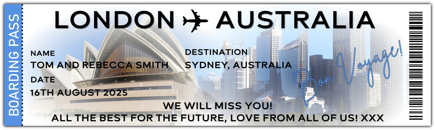Boarding Pass Style Travel Banner Australia