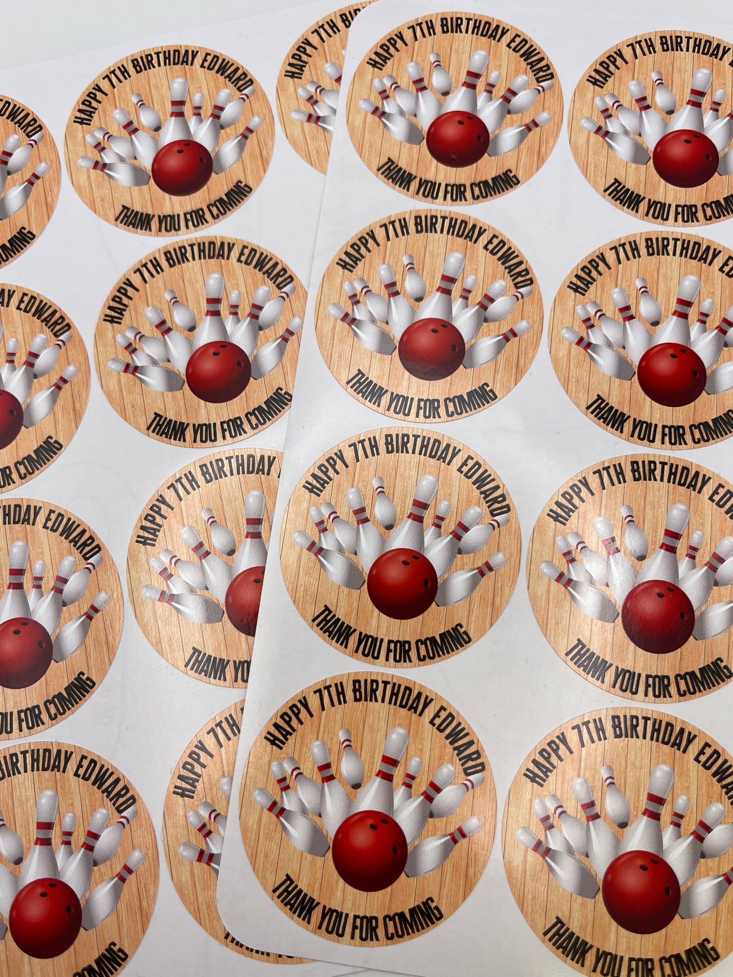Bowling Party Birthday Personalised Round stickers for party/gift bags