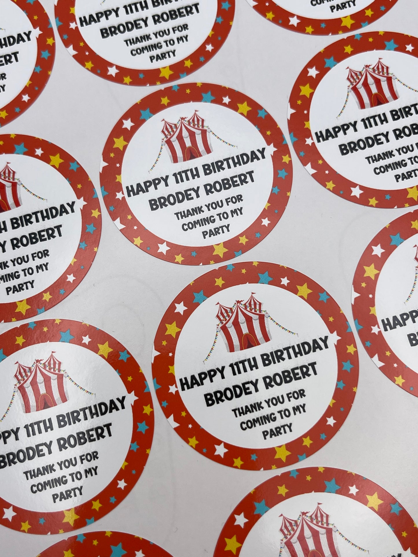Personalised Circus Birthday Stickers
