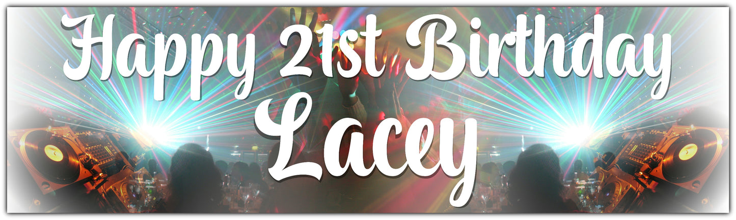 DJ Club Theme Birthday Banner Personalised with happy age birthday and name