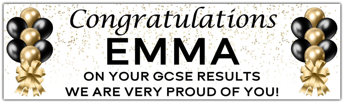 Exam Results Banner Personalised with congratulations name and message of your choice Gold and Black