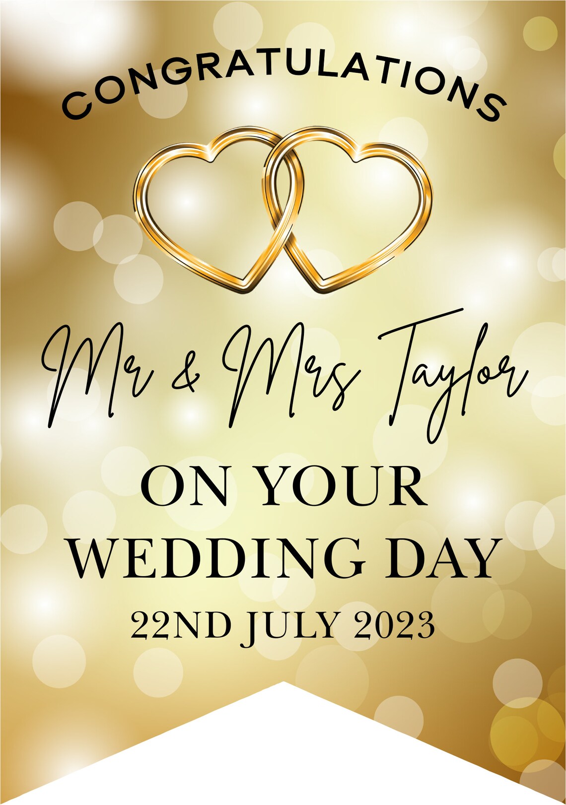 Personalised Wedding, Engagement or Anniversary Bunting with Gold/Silver hearts