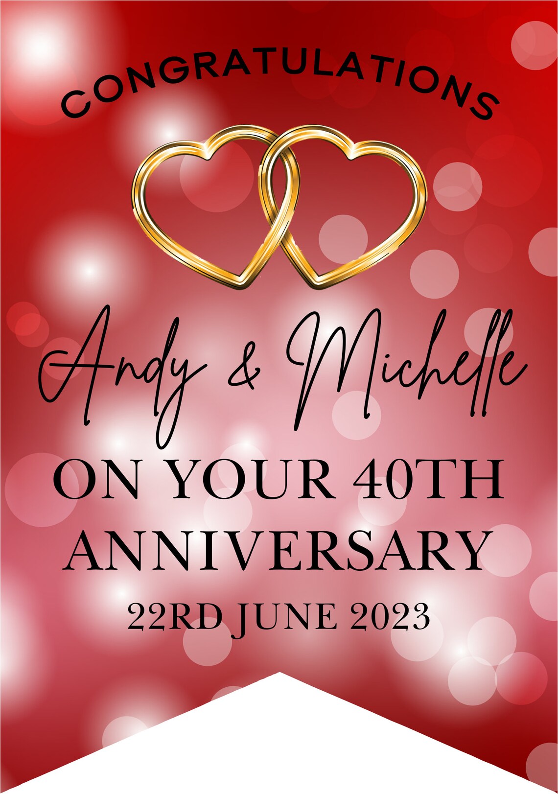 Personalised Wedding, Engagement or Anniversary Bunting with Gold/Silver hearts