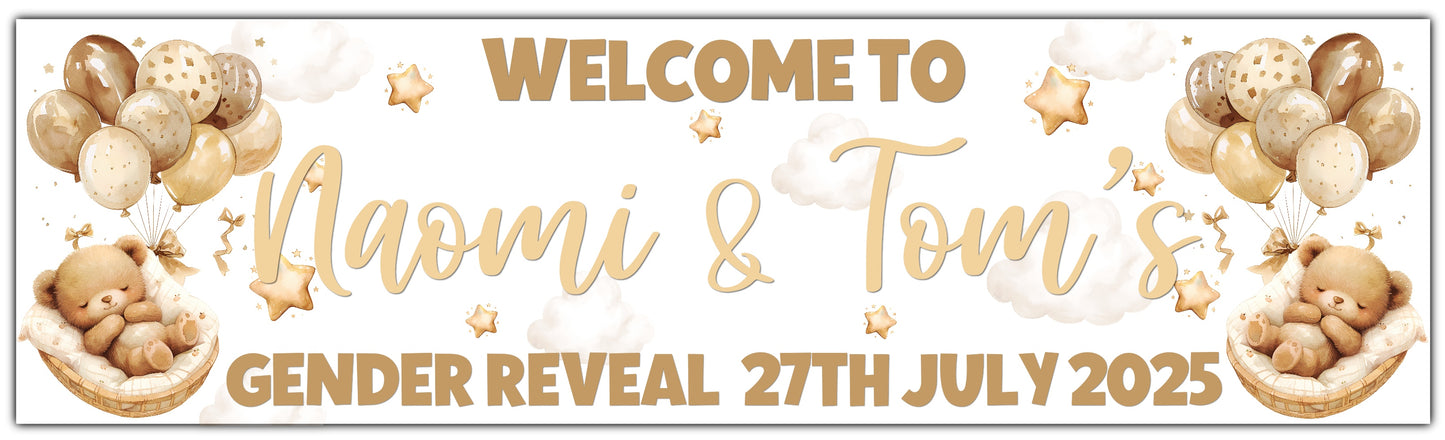 Sleeping Bear Gender Reveal Banner Personalised with name and date