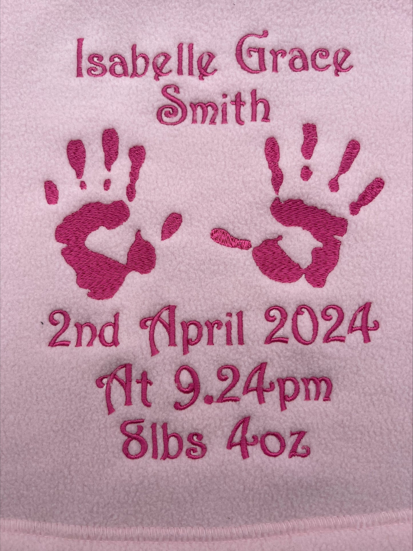 Baby Fleece Blanket, Embroidered with Handprints or Footprints and Personalised, New Baby Gift!