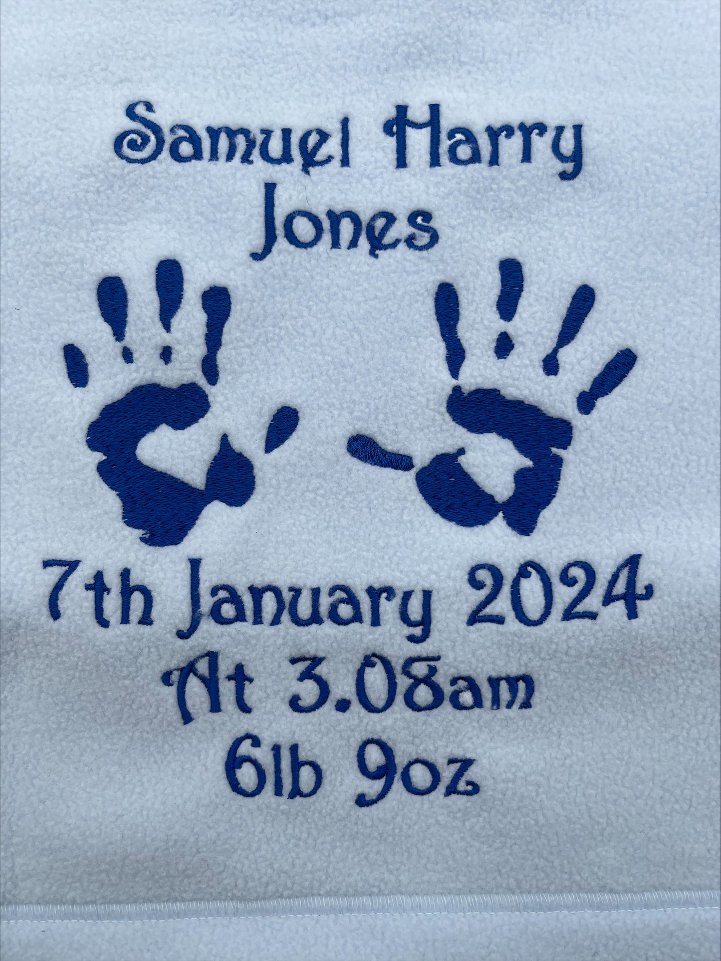 Baby Fleece Blanket, Embroidered with Handprints or Footprints and Personalised, New Baby Gift!