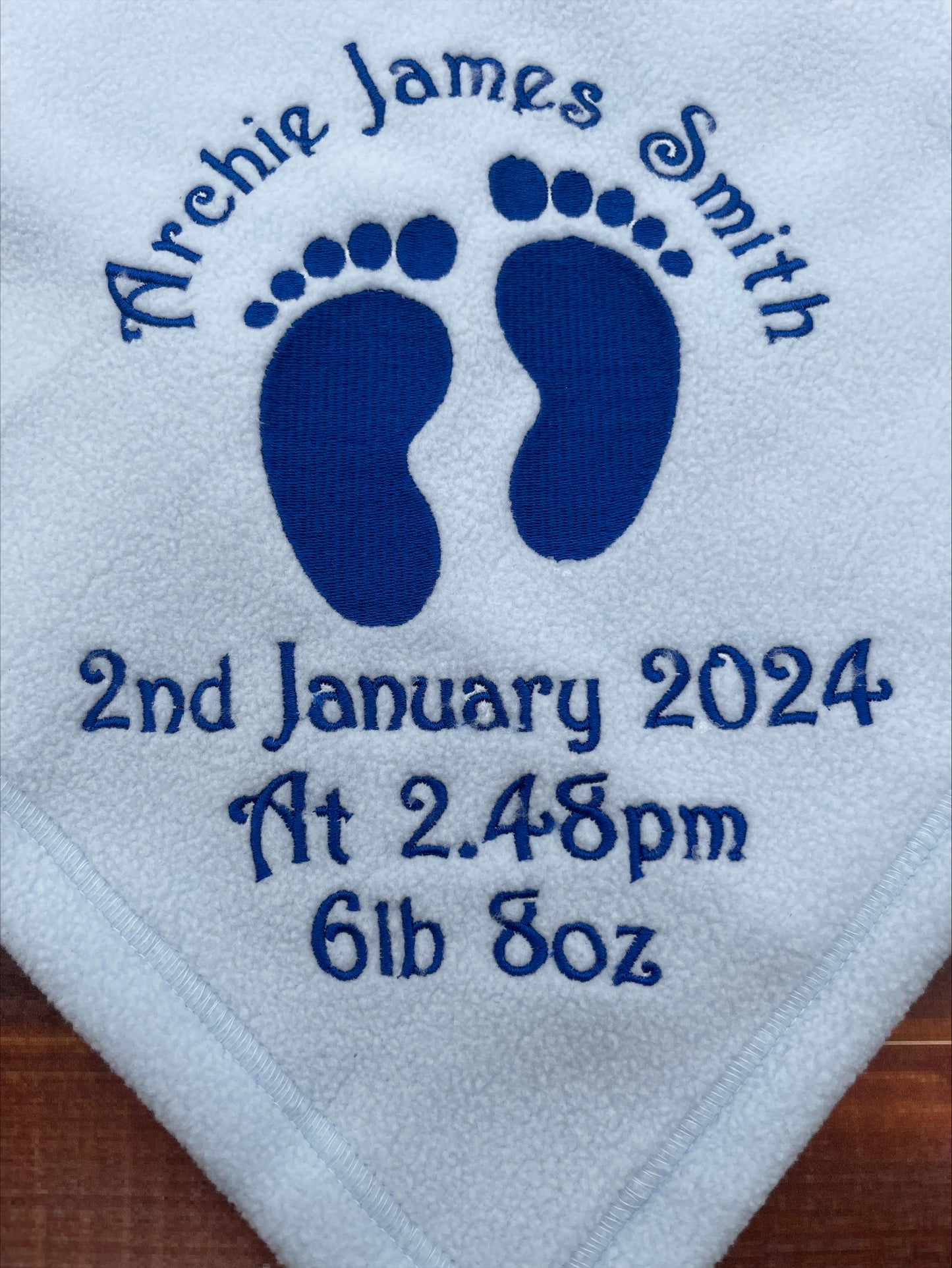 Baby Fleece Blanket, Embroidered with Handprints or Footprints and Personalised, New Baby Gift!