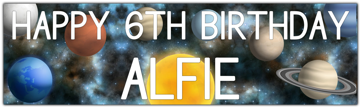 Space Birthday banner with stars and Planets, personalised with name and age