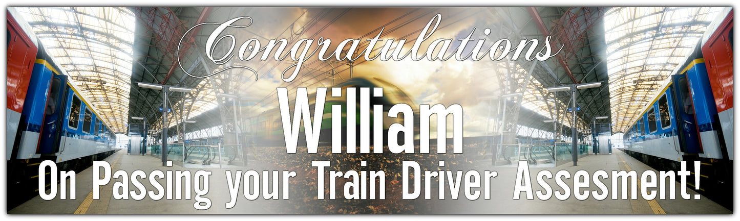 Train Driver congratulations celebration banner personalised with name