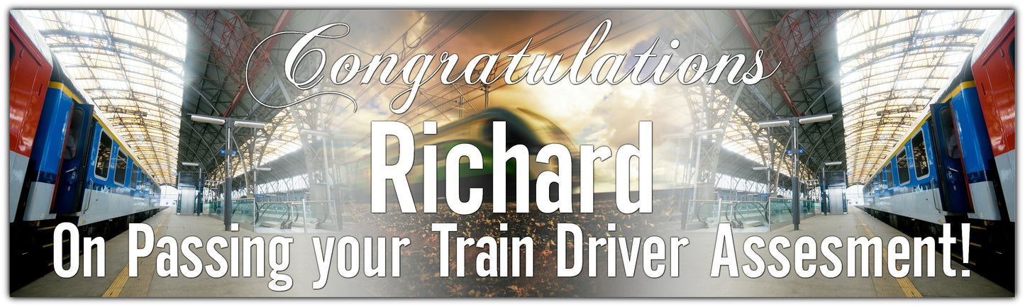Train Driver congratulations celebration banner personalised with name