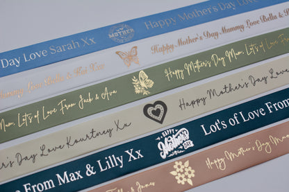 25mm Satin Foiled Ribbon Personalised for any occasion