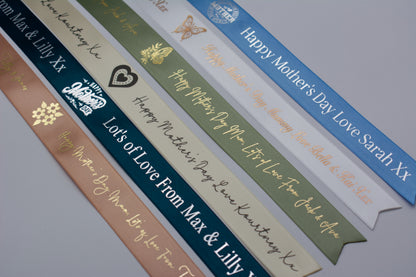 25mm Satin Foiled Ribbon Personalised for any occasion