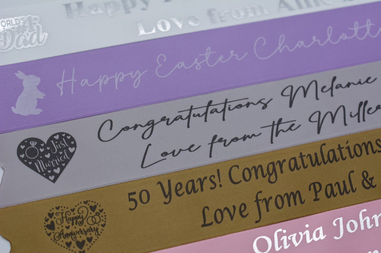 38mm Satin Ribbon Foiled and Personalised with Message of your choice for any occasion