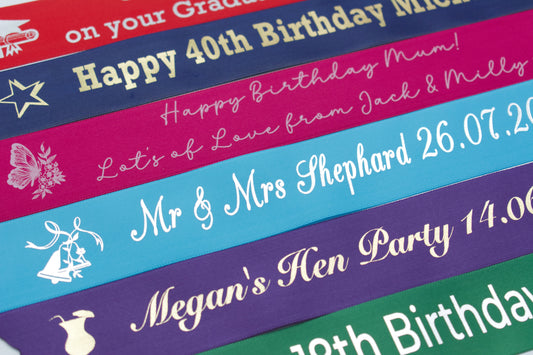 38mm Satin Ribbon Foiled and Personalised with Message of your choice for any occasion