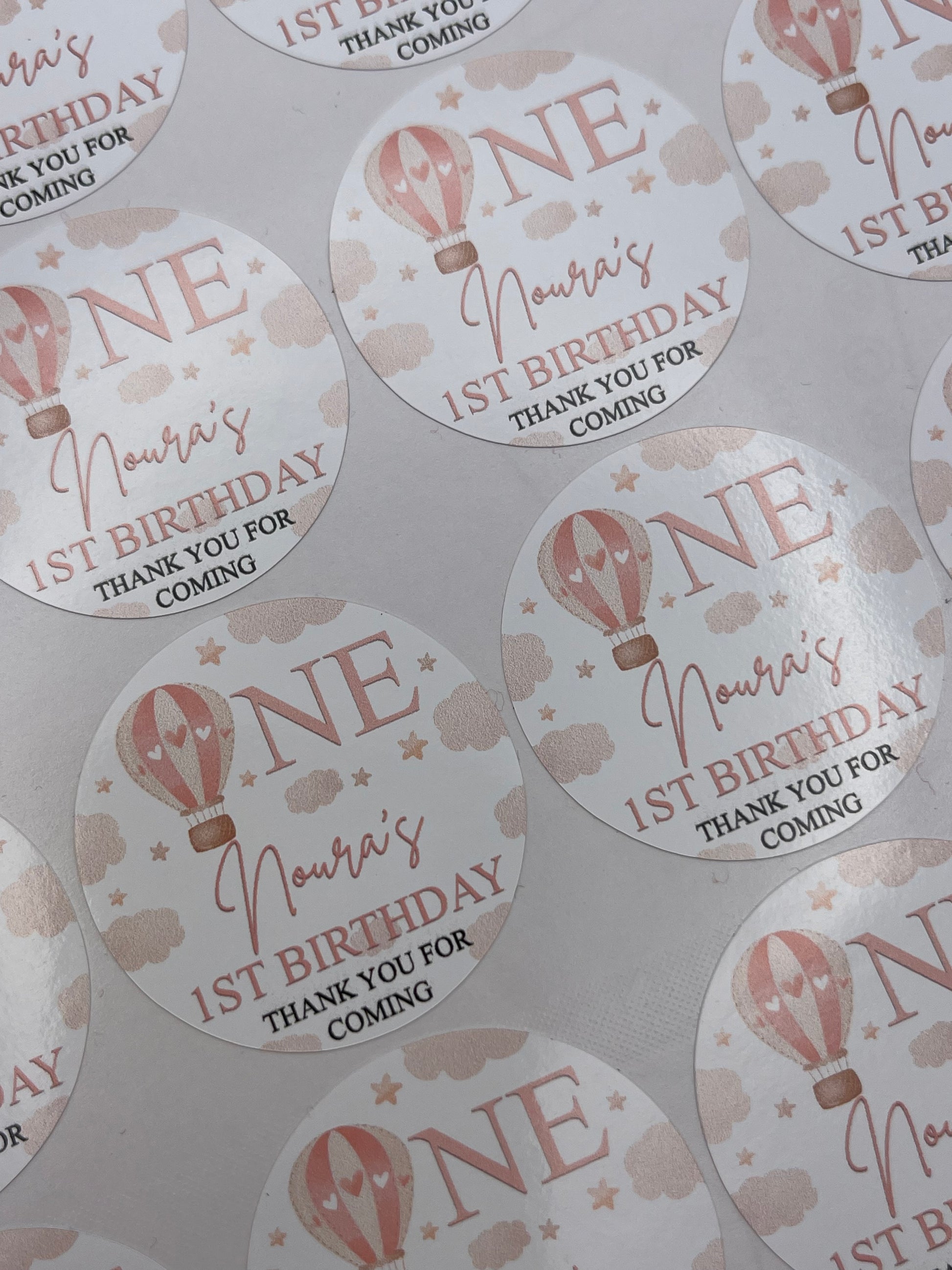 1st Birthday in the sky stickers Pink
