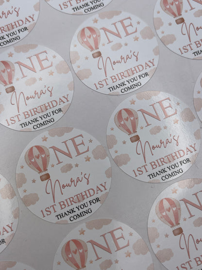 1st Birthday in the sky stickers Pink