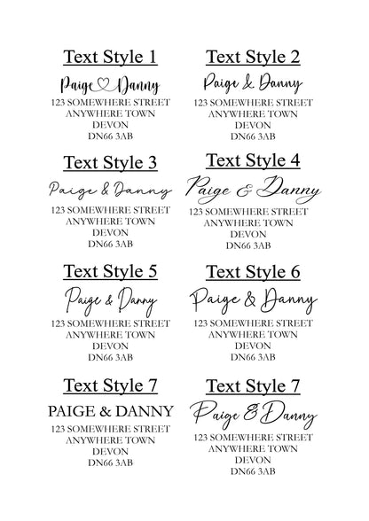 Text style chart showing different text styles available