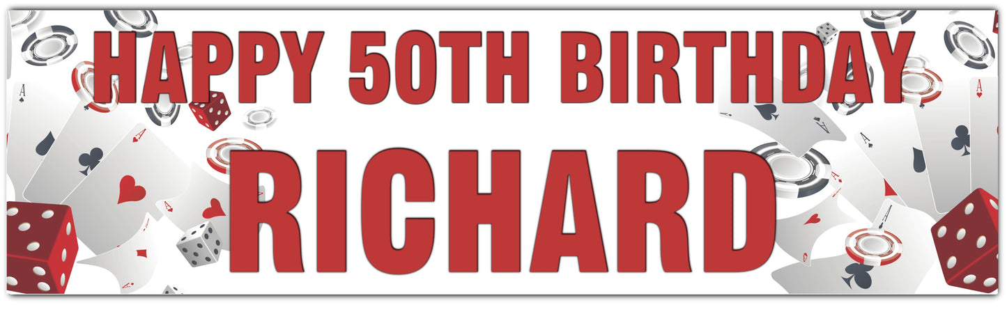 Casino Theme Birthday Banner Personalised with happy Age Birthday and Name