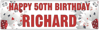 Casino Theme Birthday Banner Personalised with happy Age Birthday and Name