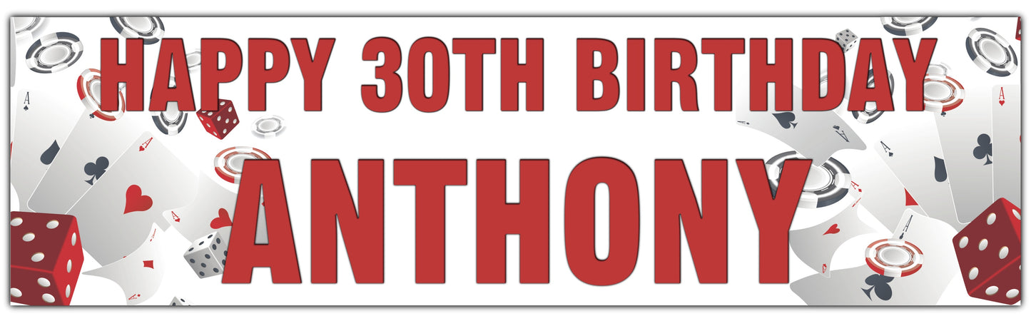 Casino Theme Birthday Banner Personalised with happy Age Birthday and Name