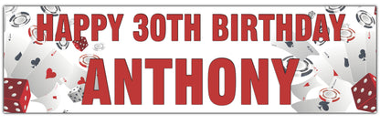 Casino Theme Birthday Banner Personalised with happy Age Birthday and Name