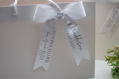 Will you be my Bridesmaid? Proposal Personalised Satin Bow Foil printed Maid of Honour Wedding Party