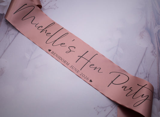 Hen party Sash in Rose Gold customise with your own wording