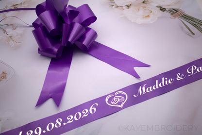 Personalised 6m Wedding or Prom Car Ribbon foil printed, choose your design, optional Pullbows