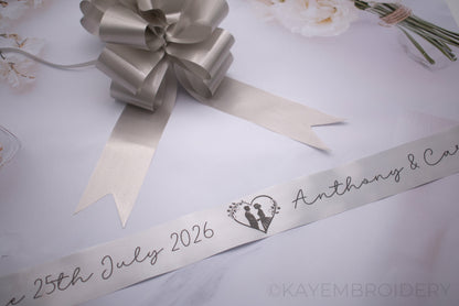 Personalised 6m Wedding or Prom Car Ribbon foil printed, choose your design, optional Pullbows