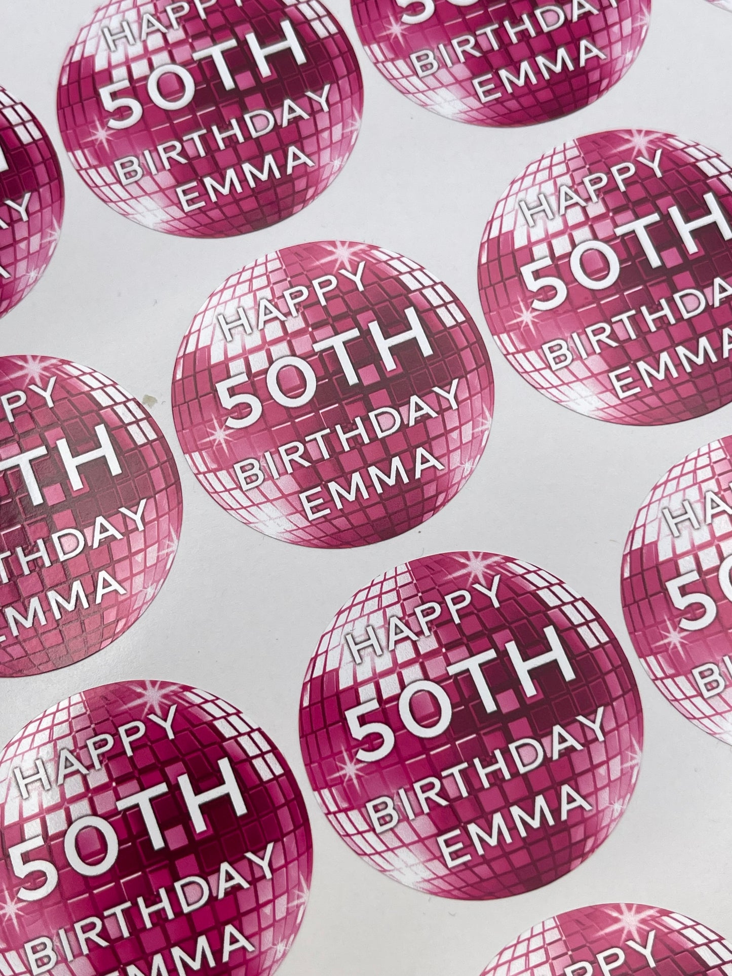 Disco Ball Birthday Stickers Hot Pink