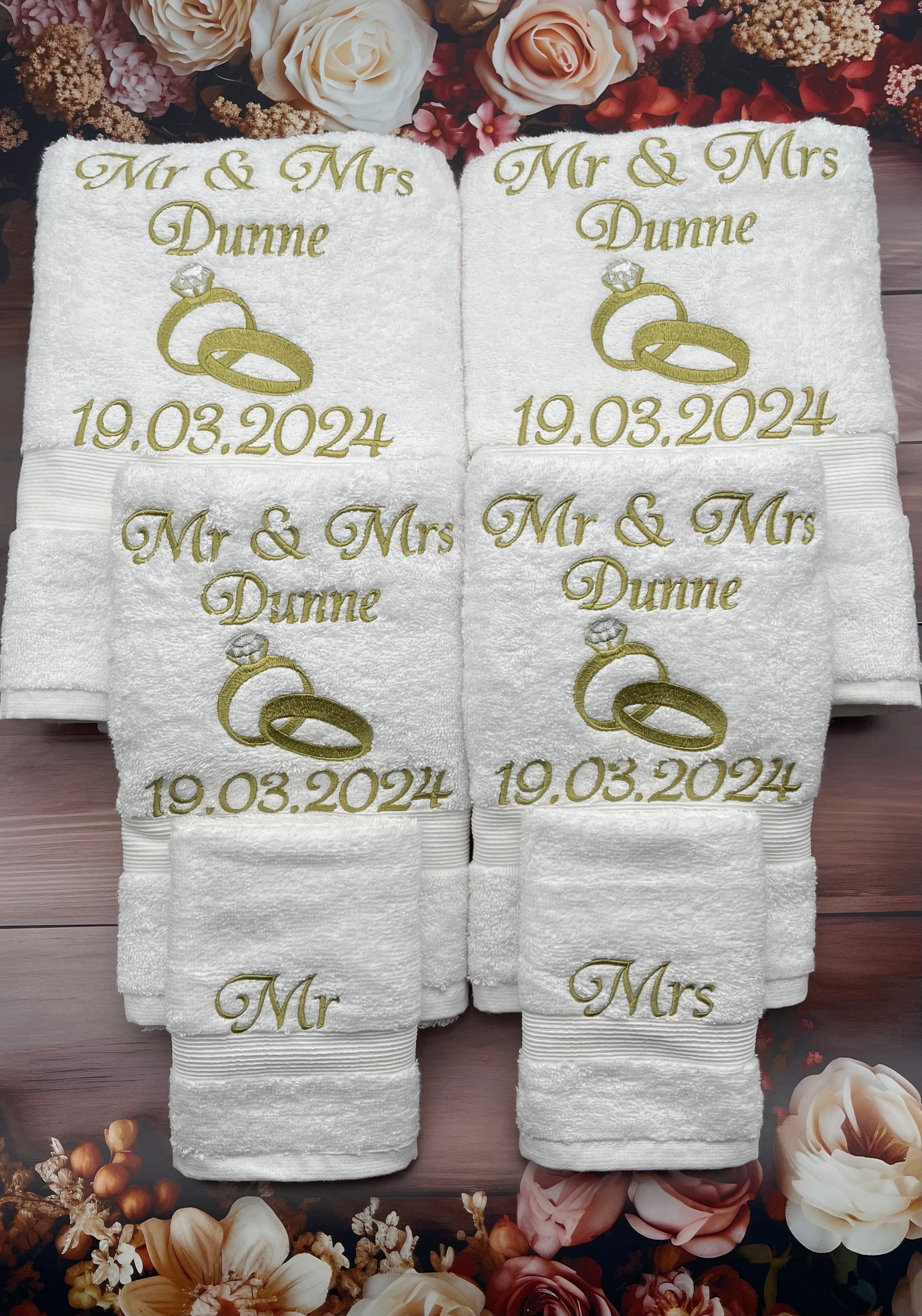 Personalised Wedding Towel Bale Gold Embroidery