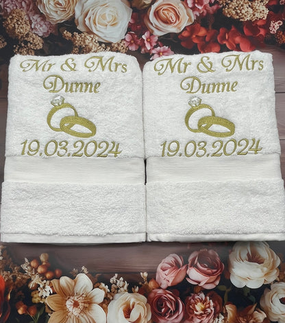 Personalised Wedding Bath Towel Gold Embroidery