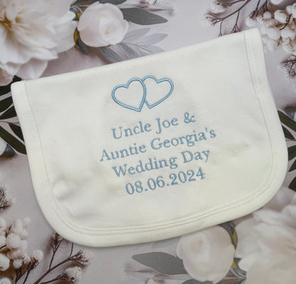 Personalised Double Hearts Wedding Bib Sky Blue Embroidery