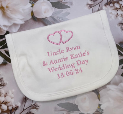 Personalised Double Hearts Wedding Bib Light Pink Embroidery