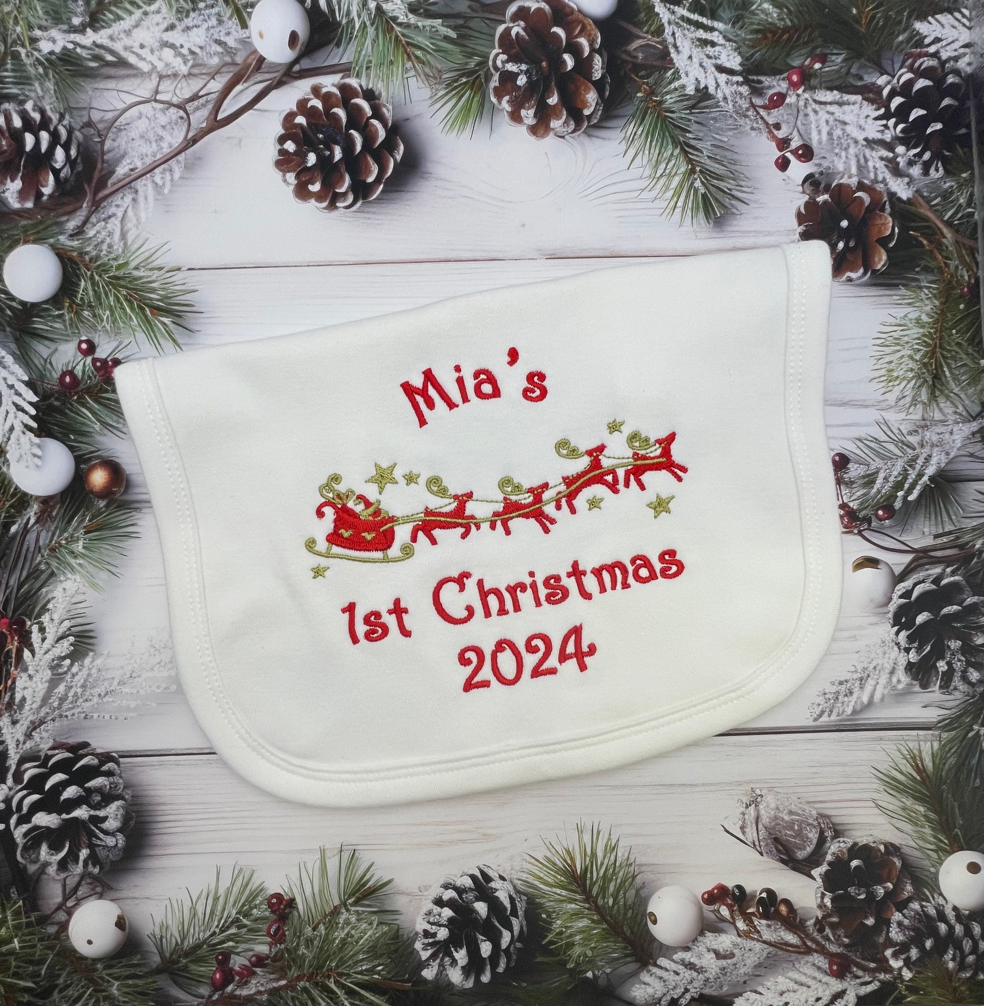  1st first Christmas Cotton Baby Bibs in white