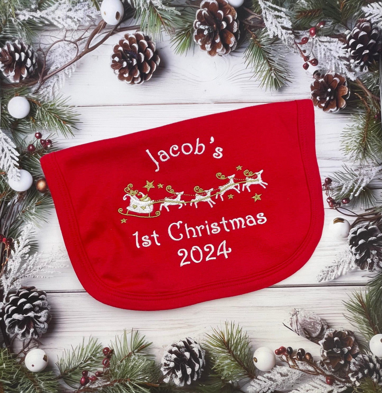  1st first Christmas Cotton Baby Bibs in white or red